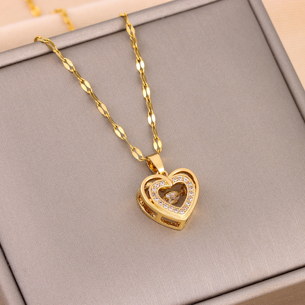Double-layer Love Necklace With Rhinestone Fashion Jewelry