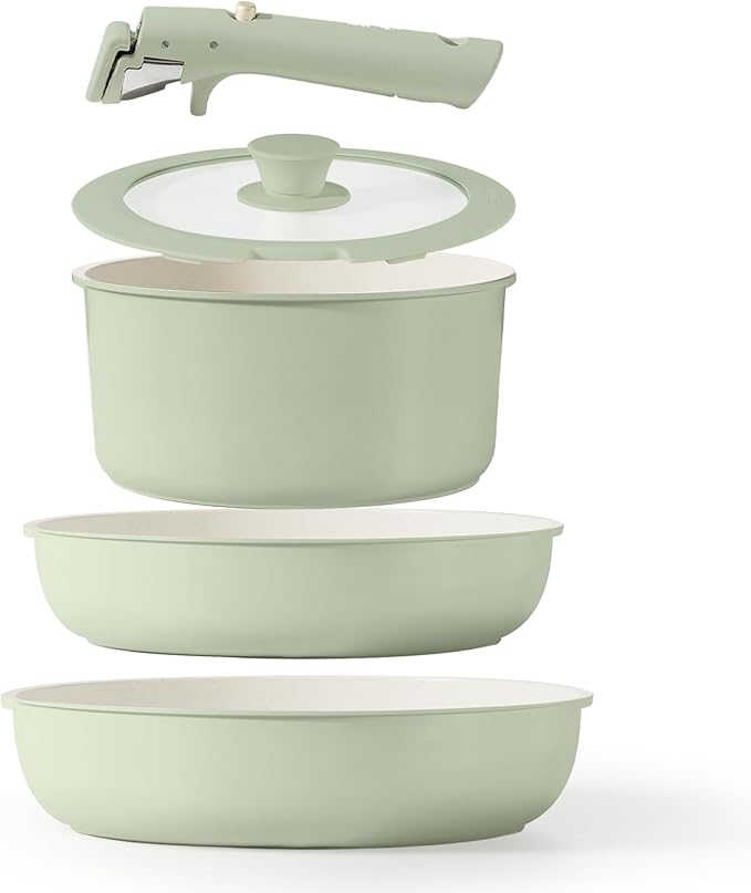 AMZING DEAL 5pcs Pots and Pans Set Non Stick, Cookware Sets, Kitchen Set, Oven/Dishwasher/Fridge Safe, Space Saving Pots Set, Nonstick Set with Versatile Detachable Handle